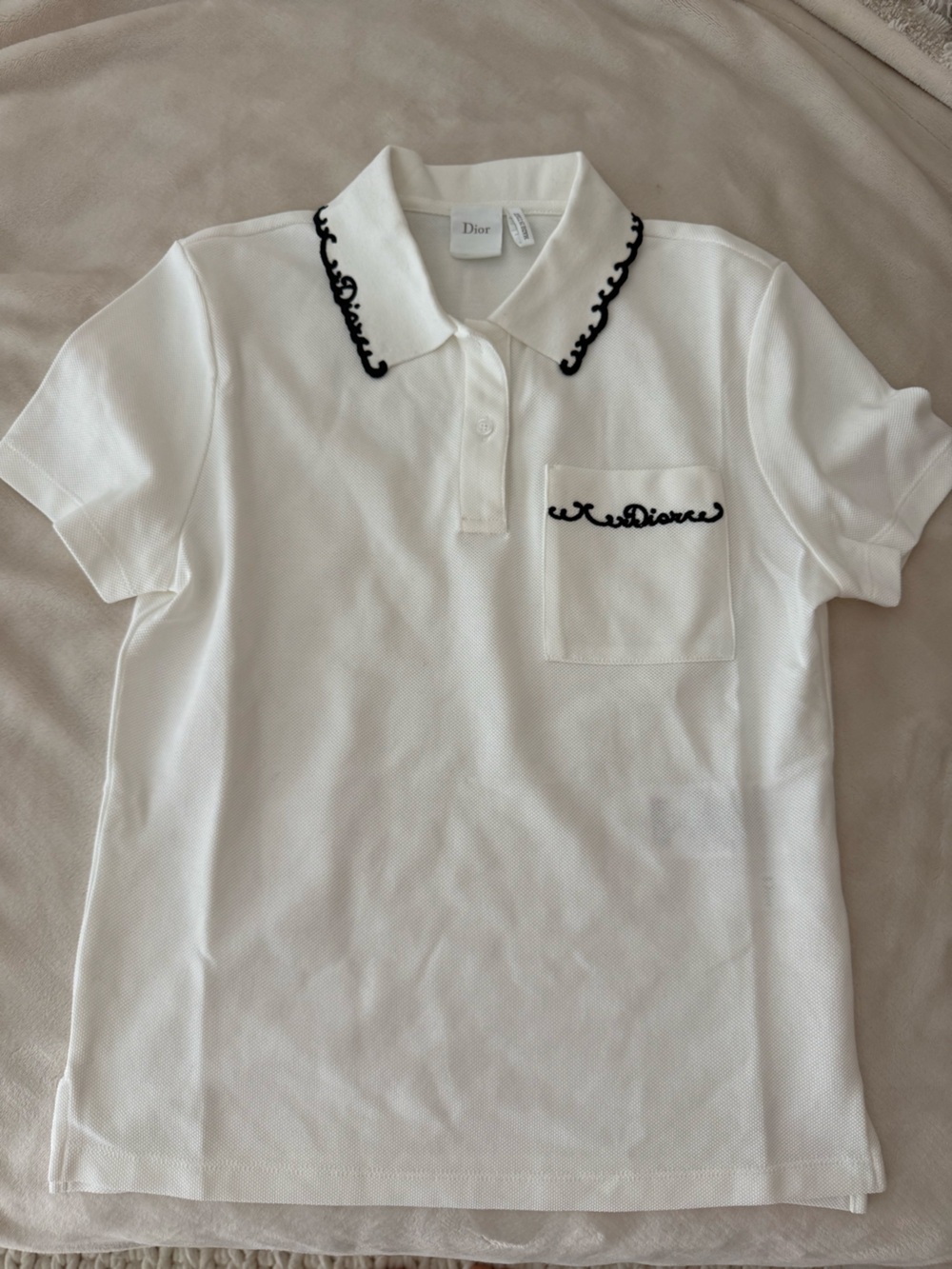 White Kids' Polo Shirt with Script Trim